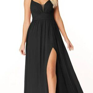 New with tags size 12 black chiffon Azazie Rayna floor length bridesmaid dress